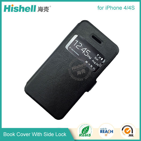 Wholesale Flip PU Leather Case With Side lock for iPhone 4