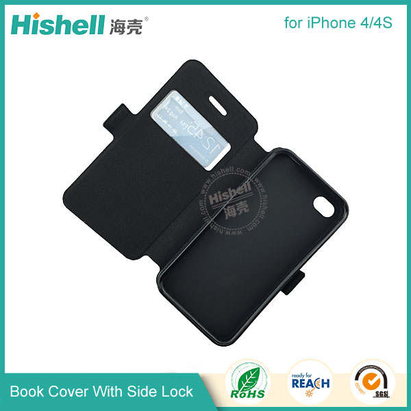 Wholesale Flip PU Leather Case With Side lock for iPhone 4