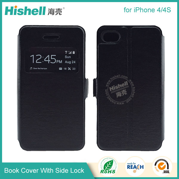 Wholesale Flip PU Leather Case With Side lock for iPhone 4