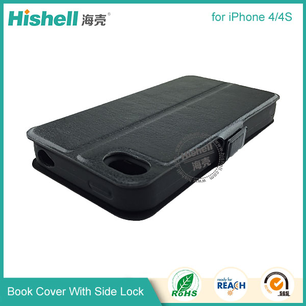 Wholesale Flip PU Leather Case With Side lock for iPhone 4