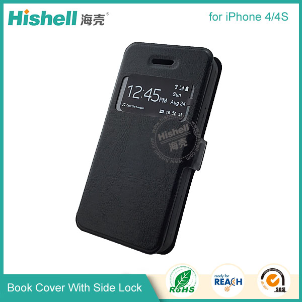 Wholesale Flip PU Leather Case With Side lock for iPhone 4