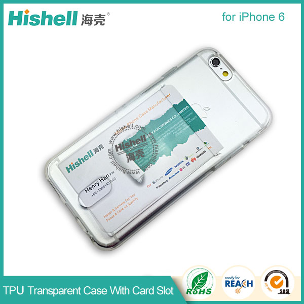 TPU Transparent Mobile Phone Case with Card Slot for iPhone 6