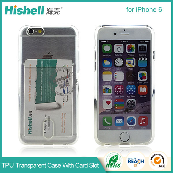 TPU Transparent Mobile Phone Case with Card Slot for iPhone 6