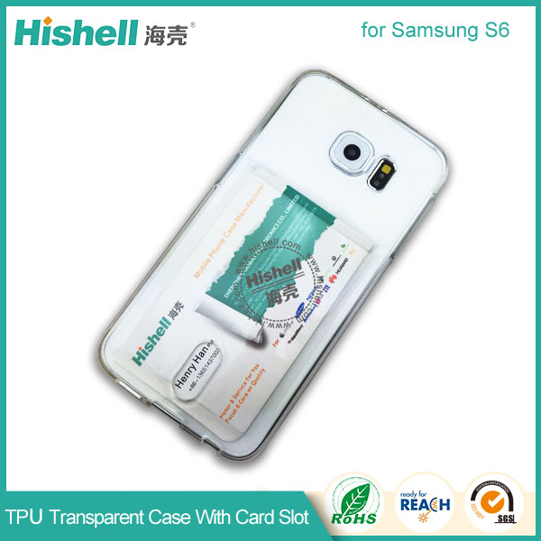 TPU Clear Mobile Phone Case with Card Slot for Samsung S6