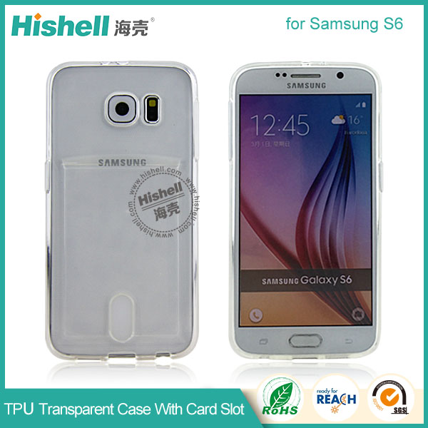 TPU Clear Mobile Phone Case with Card Slot for Samsung S6