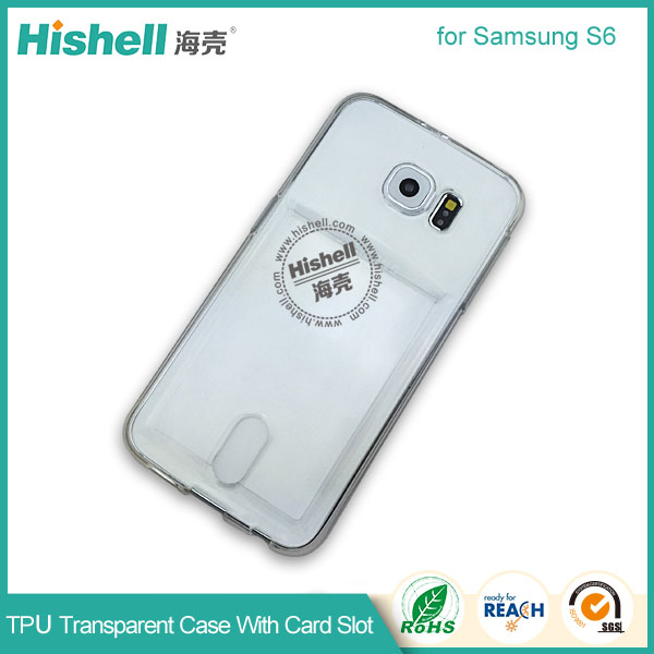 TPU Clear Mobile Phone Case with Card Slot for Samsung S6