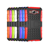 Hybrid PC and TPU Mobile Phone Case with Stand Function for Samsung Galaxy E5