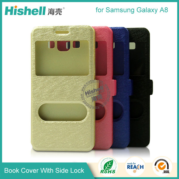 New Design Steel Wire Line Double Windows with PU leather Case for Samsung A8
