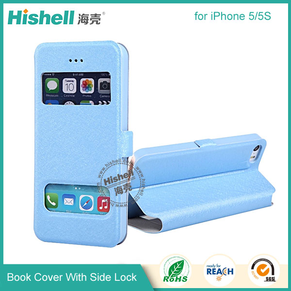 New Design Steel Wire Line Double Windows with PU leather Case for iPhone 5/5S