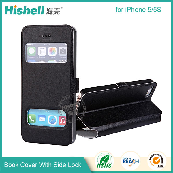 New Design Steel Wire Line Double Windows with PU leather Case for iPhone 5/5S