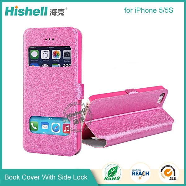 New Design Steel Wire Line Double Windows with PU leather Case for iPhone 5/5S