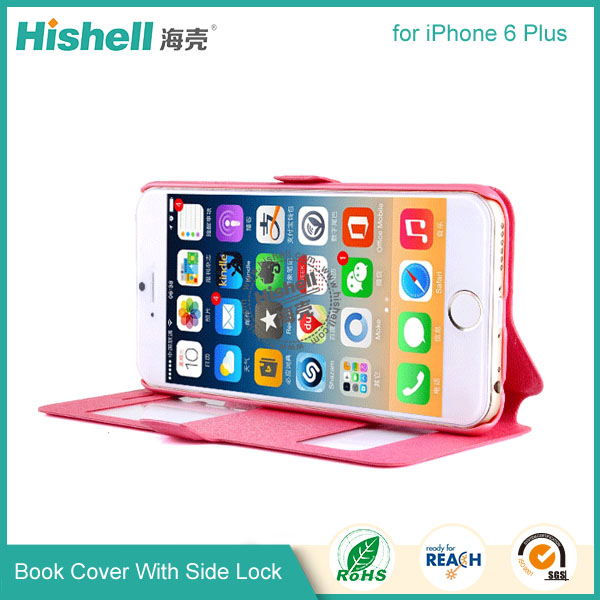 New Design Steel Wire Line Double Windows with PU leather Case for iPhone 6 Plus