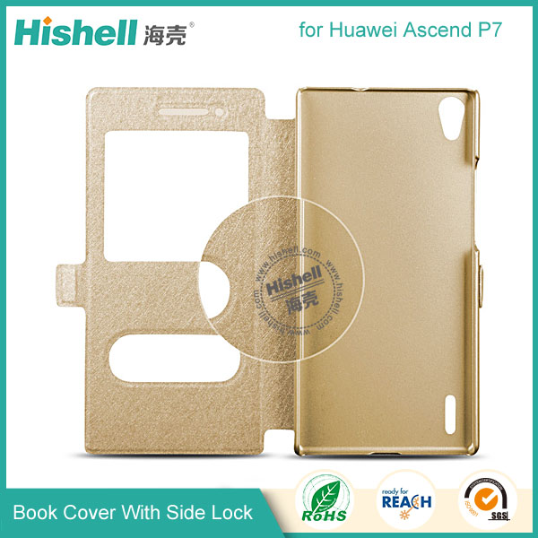New Design Steel Wire Line Double Windows with PU leather Case for Huawei P7
