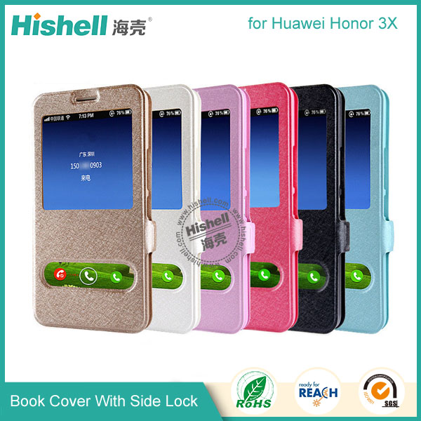 New Design Steel Wire Line Double Windows with PU Leather Case for Huawei Honor 3X