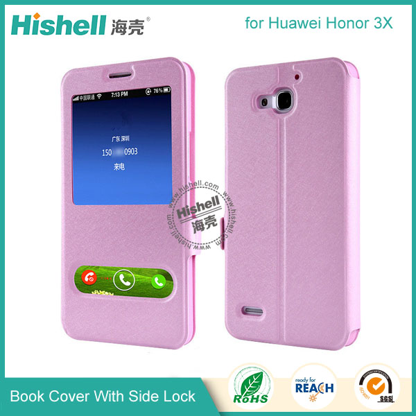 New Design Steel Wire Line Double Windows with PU Leather Case for Huawei Honor 3X