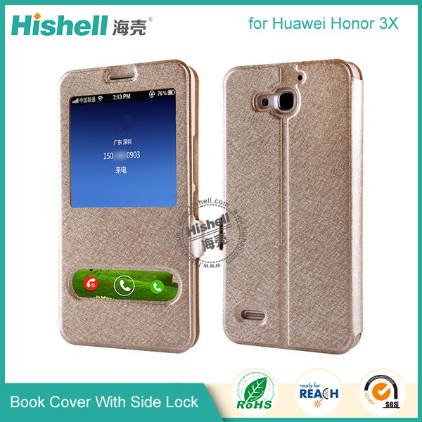 New Design Steel Wire Line Double Windows with PU Leather Case for Huawei Honor 3X