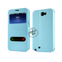 New Design Steel Wire Line Double Windows with PU leather Case for Samsung Note 2