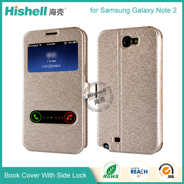 New Design Steel Wire Line Double Windows with PU leather Case for Samsung Note 2