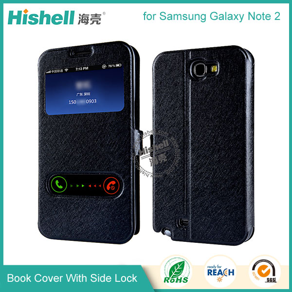 New Design Steel Wire Line Double Windows with PU leather Case for Samsung Note 2