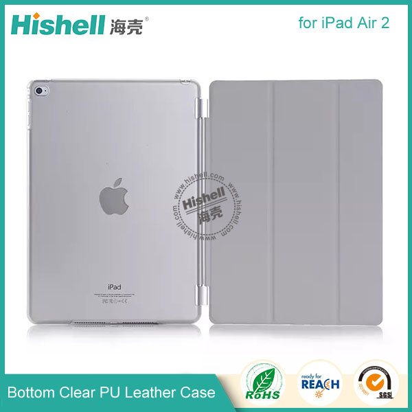 Bottom Clear PC and PU Leather Phone Case for iPad Air 2