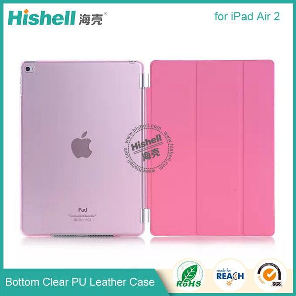 Bottom Clear PC and PU Leather Phone Case for iPad Air 2