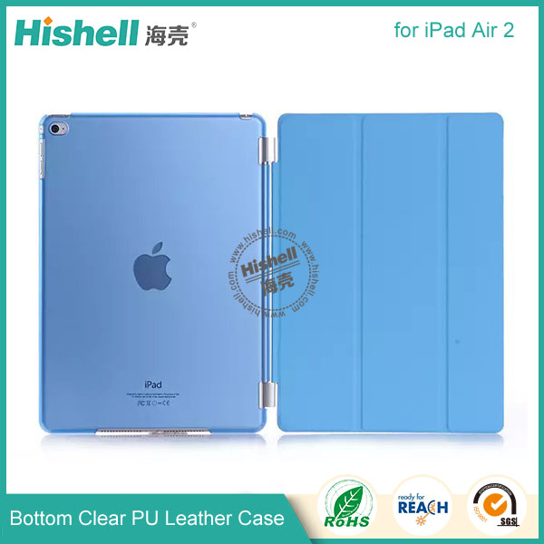 Bottom Clear PC and PU Leather Phone Case for iPad Air 2