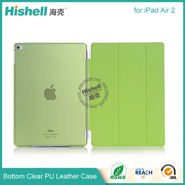 Bottom Clear PC and PU Leather Phone Case for iPad Air 2