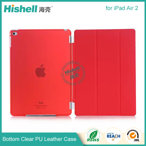 Bottom Clear PC and PU Leather Phone Case for iPad Air 2