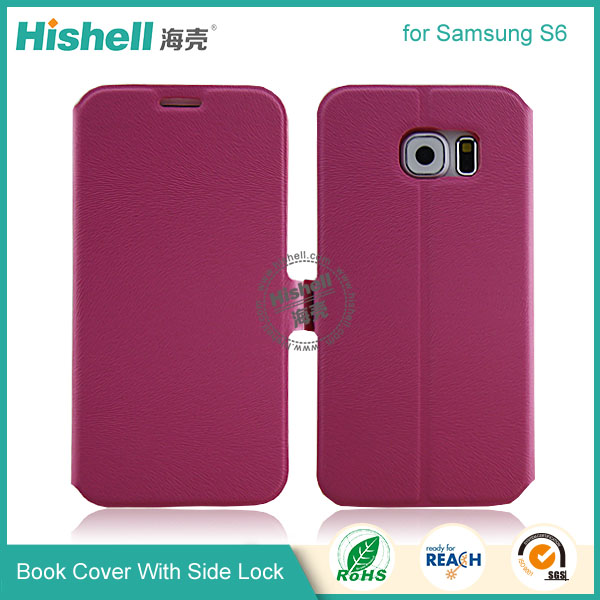 Mouth Grain Flip PU Leather Case With Side lock for Samsung S6