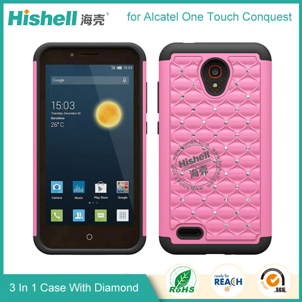 3 in 1 Diamond Combo Flip Cover for Alcatel one touch conquest