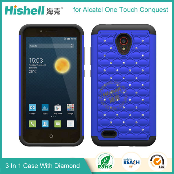 3 in 1 Diamond Combo Flip Cover for Alcatel one touch conquest