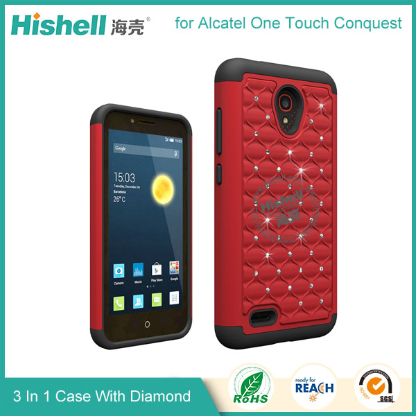 3 in 1 Diamond Combo Flip Cover for Alcatel one touch conquest