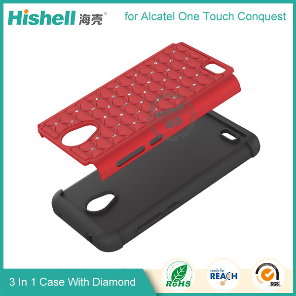 3 in 1 Diamond Combo Flip Cover for Alcatel one touch conquest