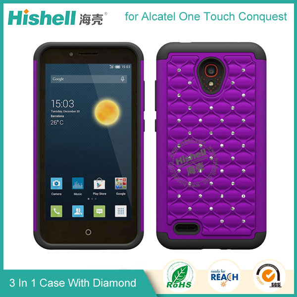 3 in 1 Diamond Combo Flip Cover for Alcatel one touch conquest