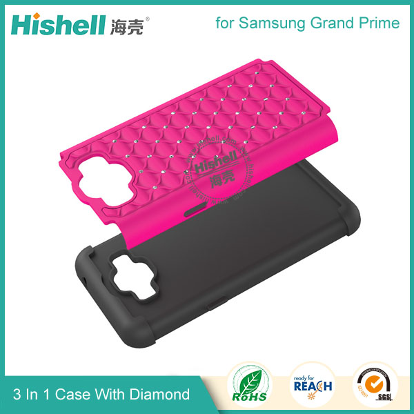 3 in 1 Diamond Combo Flip Cover for Samsung Grand Prime