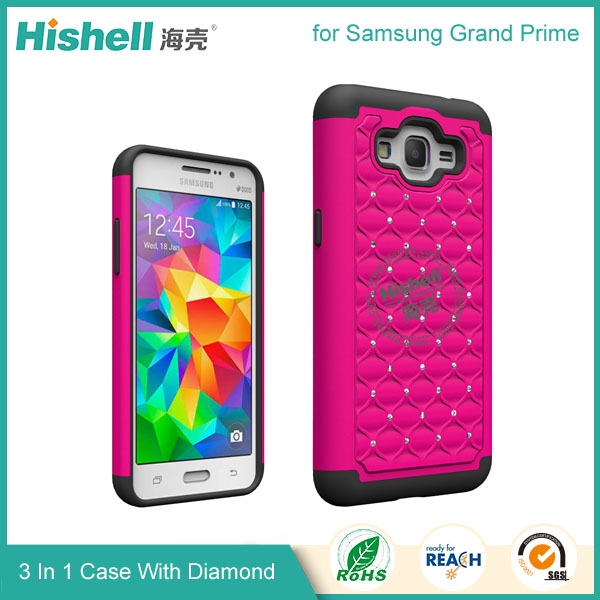 3 in 1 Diamond Combo Flip Cover for Samsung Grand Prime