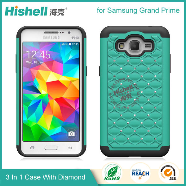 3 in 1 Diamond Combo Flip Cover for Samsung Grand Prime