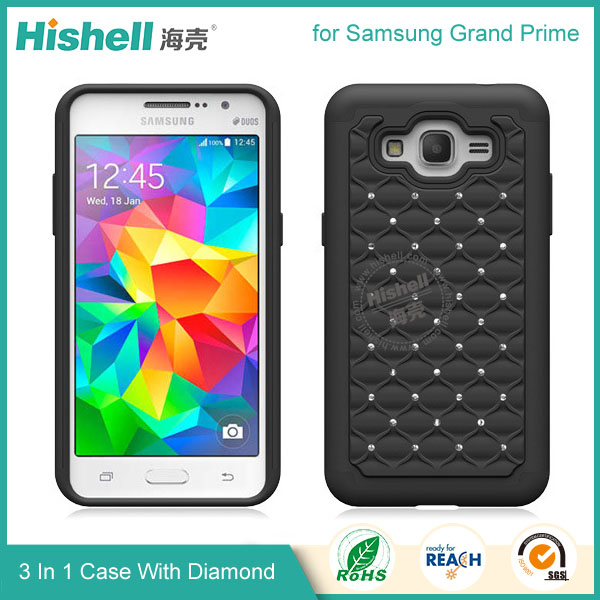 3 in 1 Diamond Combo Flip Cover for Samsung Grand Prime