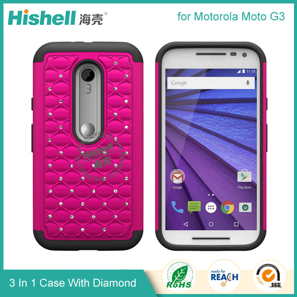 3 1 Diamond Combo Flip Cover for Moto G3, Hishell China phone case manufacturer