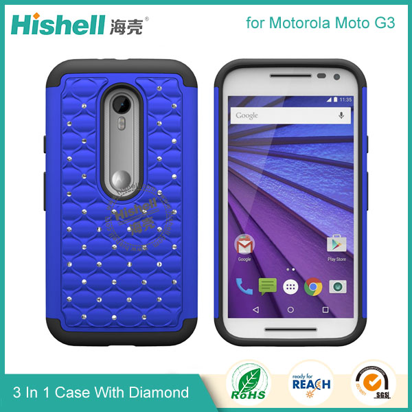 3 1 Diamond Combo Flip Cover for Moto G3, Hishell China phone case manufacturer