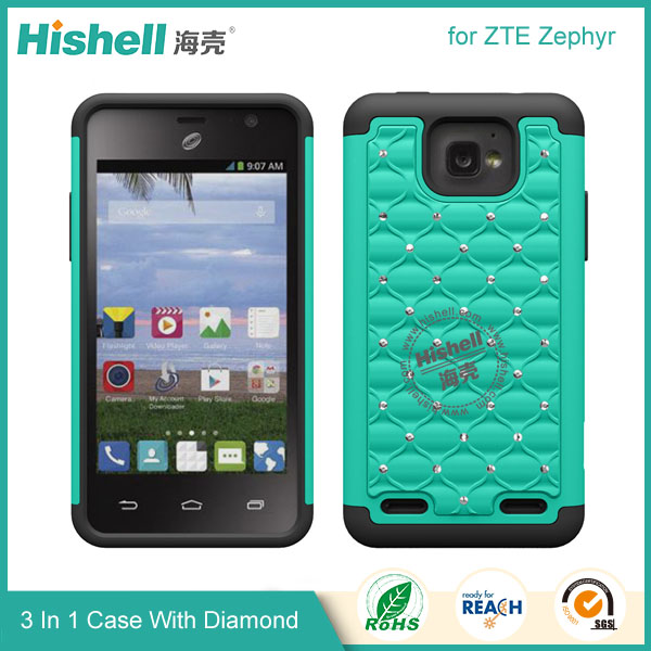 3 in 1 Diamond Combo Flip Cover for ZTE Zephyr