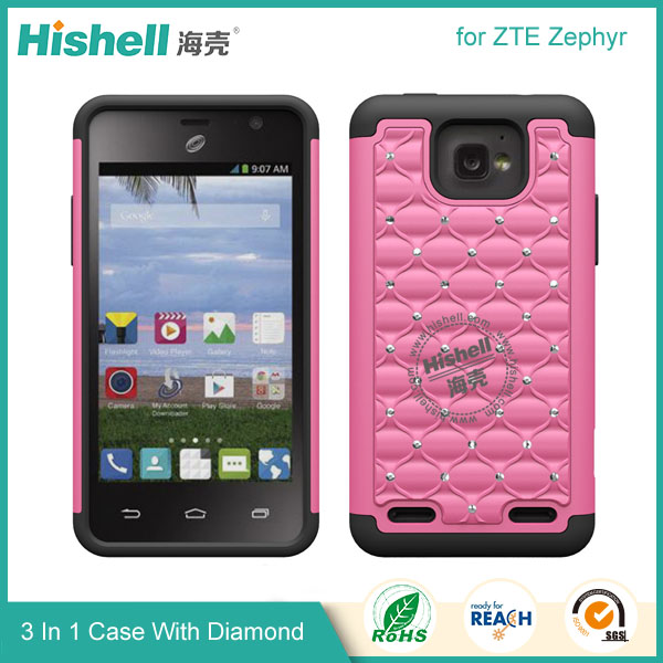 3 in 1 Diamond Combo Flip Cover for ZTE Zephyr