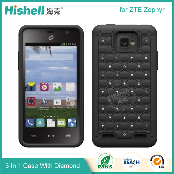 3 in 1 Diamond Combo Flip Cover for ZTE Zephyr