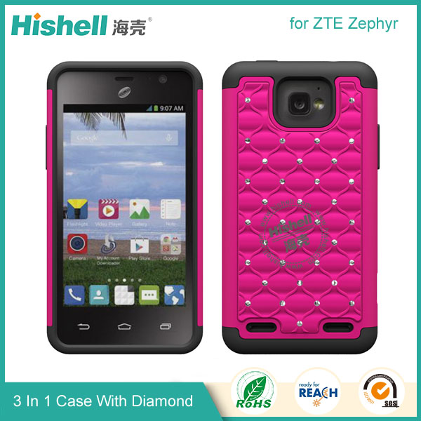 3 in 1 Diamond Combo Flip Cover for ZTE Zephyr