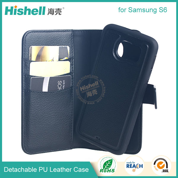 Detachable wallet leather phone case for Samsung S6