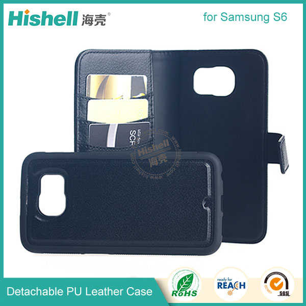 Detachable wallet leather phone case for Samsung S6