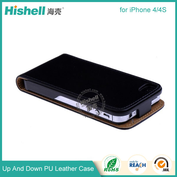 Up and Down PU leather flip cover for iPhone 4S