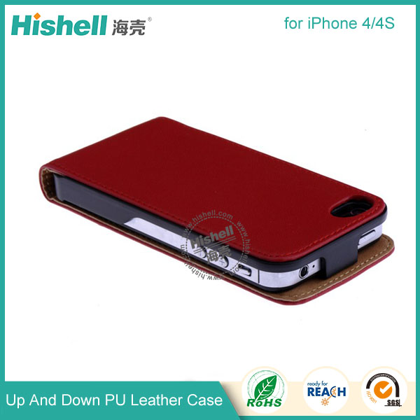 Up and Down PU leather flip cover for iPhone 4S
