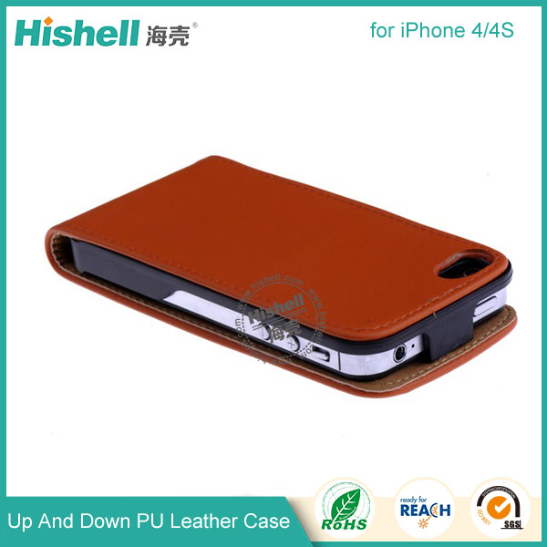 Up and Down PU leather flip cover for iPhone 4S