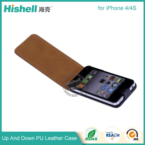 Up and Down PU leather flip cover for iPhone 4S